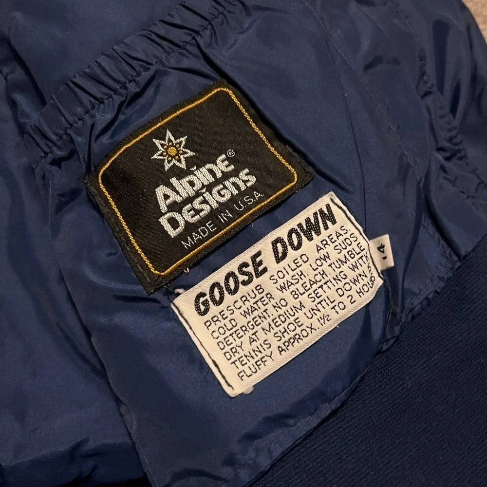 Vintage Alpine Designs Blue & White Goose Down Puffer Jacket Size 14